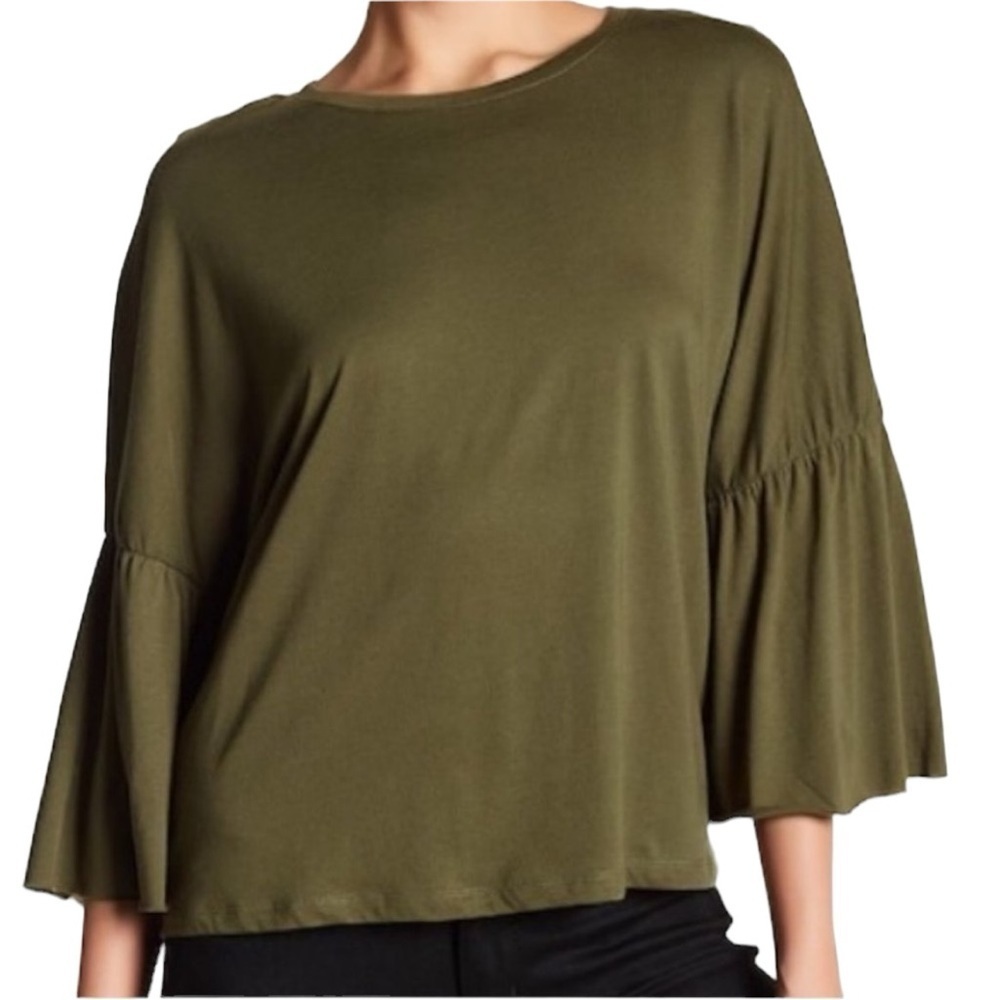 Dantelle Bell Sleeve Top Shirt Navy Blue Small Boxy Oversized bell Sleeve ruffle